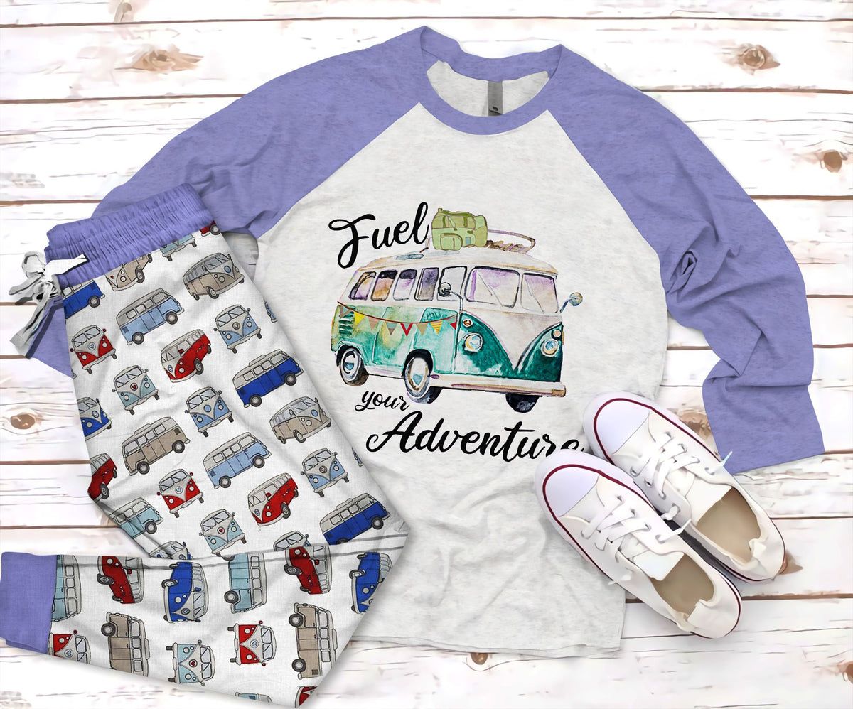 Camping Fuel Your Adventure Pajama Set |Sleepwear Pjs Sets | Raglan Shirt Pants Set