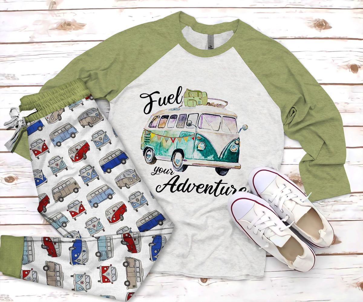 Camping Fuel Your Adventure Pajama Set |Sleepwear Pjs Sets | Raglan Shirt Pants Set
