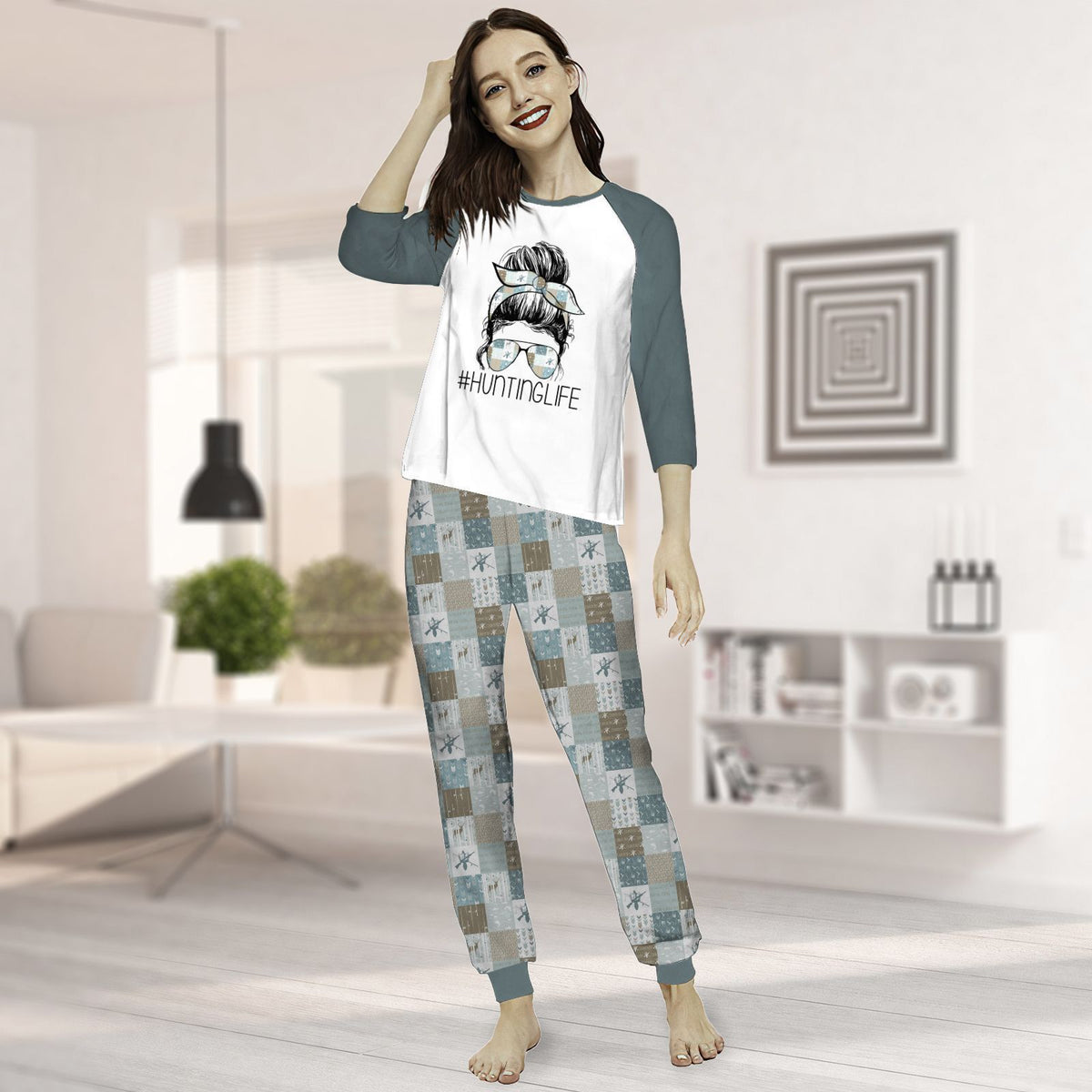 Hunting Hunting Life Aav Pajama Set |Sleepwear Pjs Sets | Raglan Shirt Pants Set