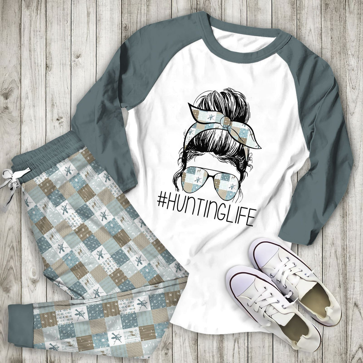 Hunting Hunting Life Aav Pajama Set |Sleepwear Pjs Sets | Raglan Shirt Pants Set