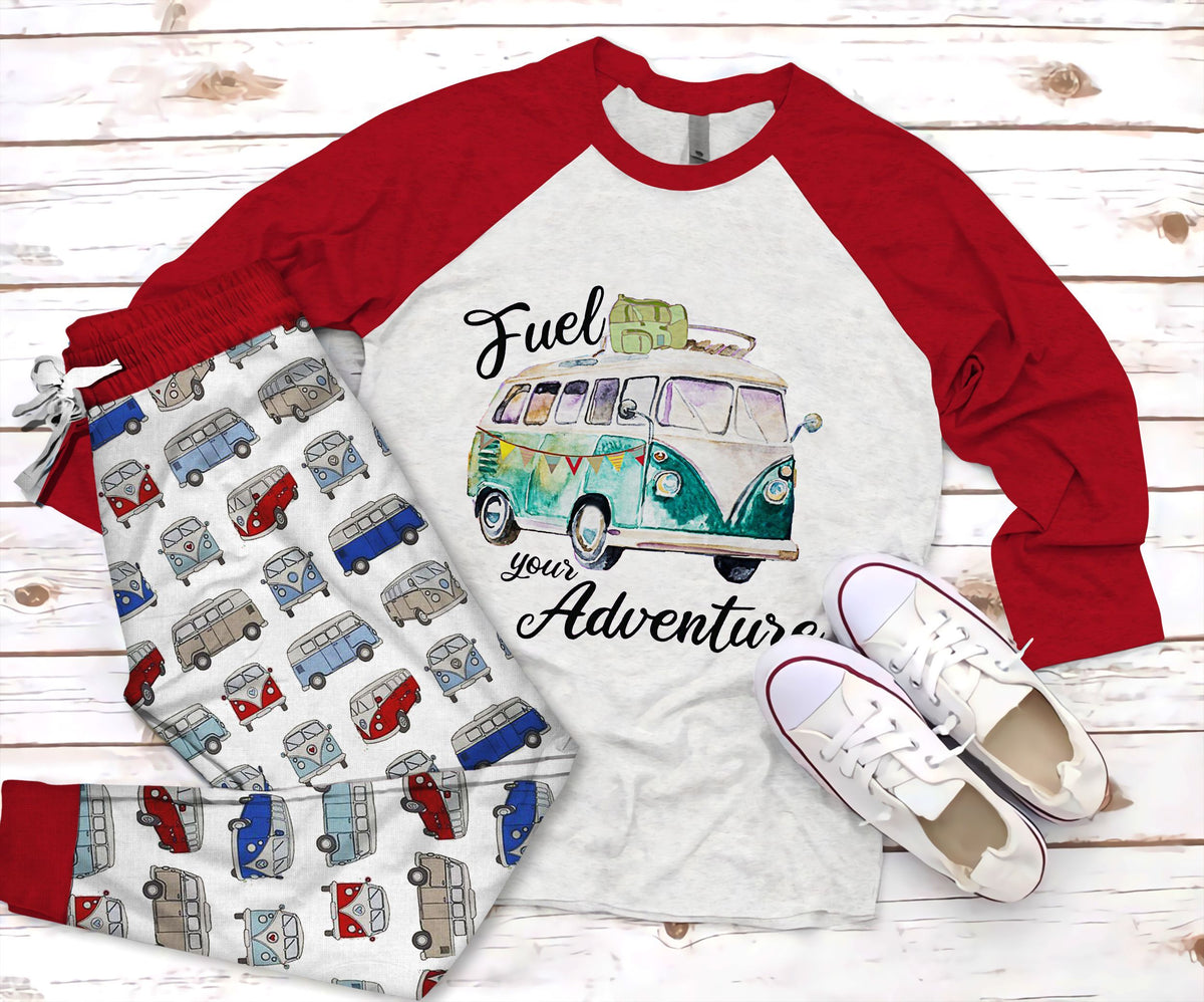 Camping Fuel Your Adventure Pajama Set |Sleepwear Pjs Sets | Raglan Shirt Pants Set