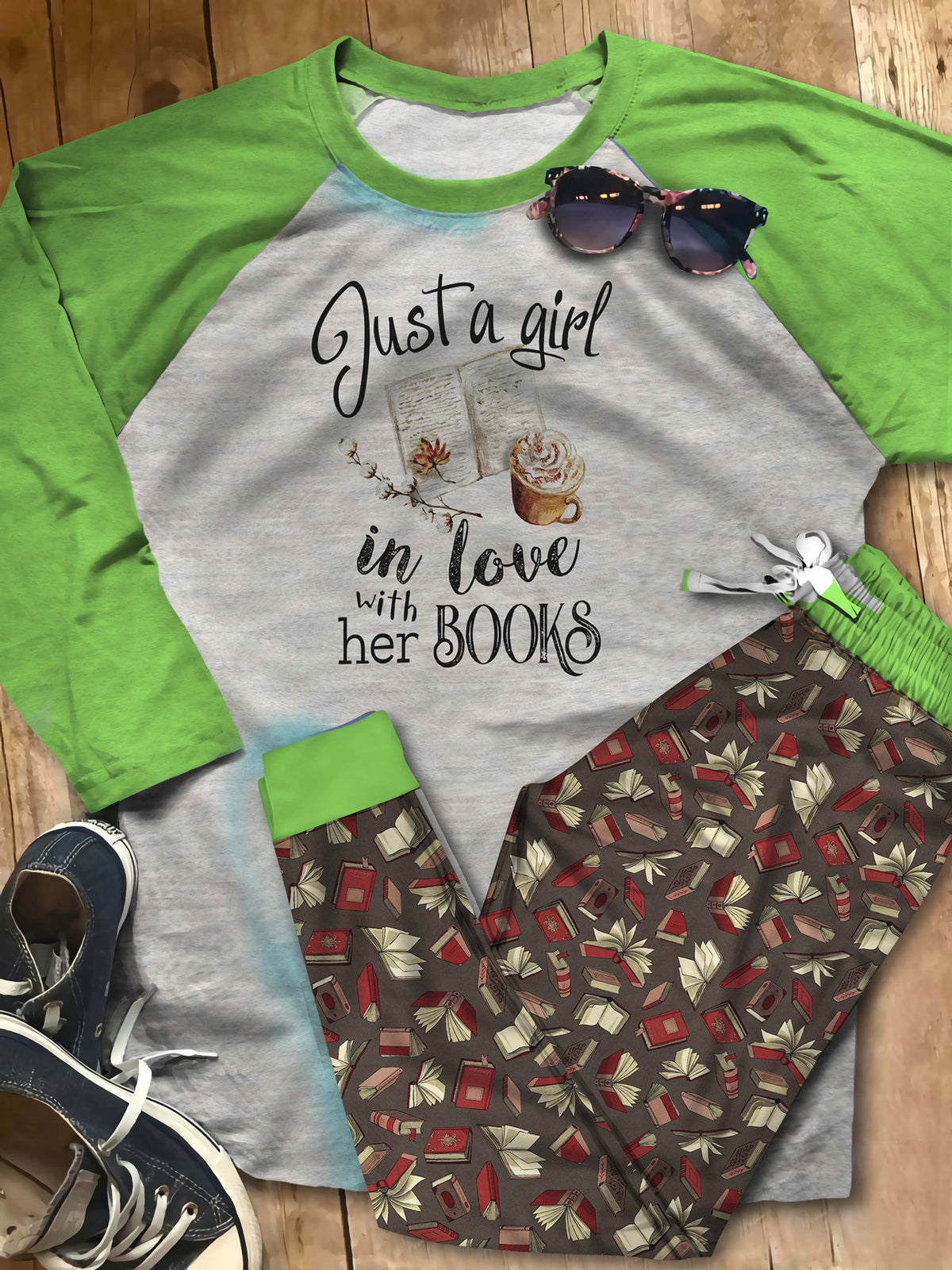 Reading In Love With Books Abb Pajama Set |Sleepwear Pjs Sets | Raglan Shirt Pants Set