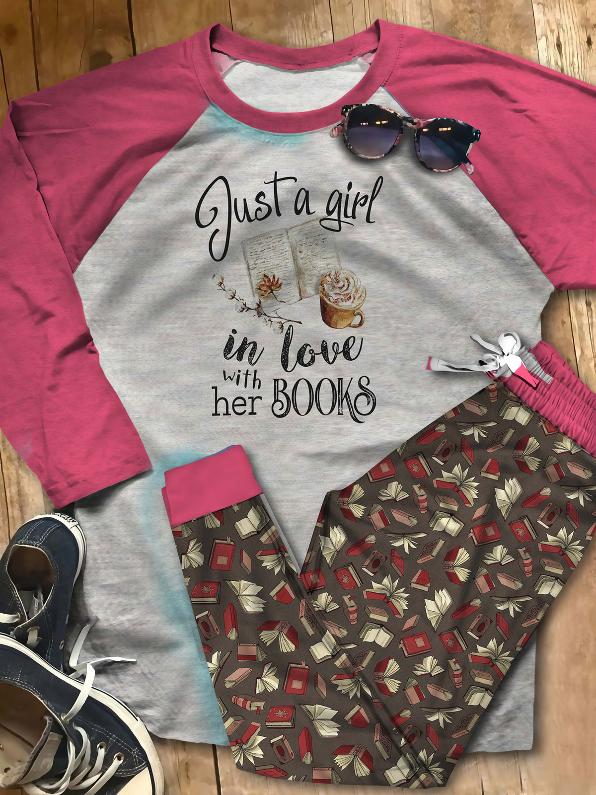 Reading In Love With Books Abb Pajama Set |Sleepwear Pjs Sets | Raglan Shirt Pants Set