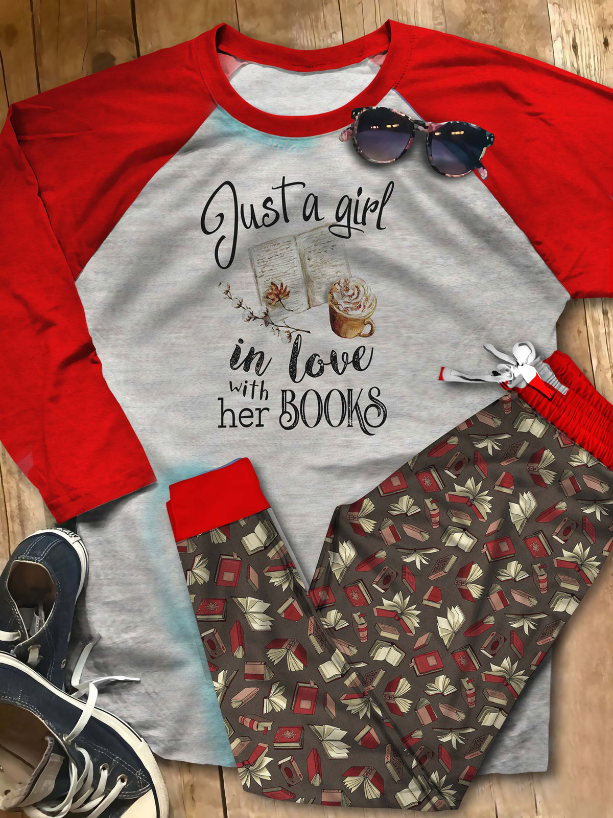 Reading In Love With Books Abb Pajama Set |Sleepwear Pjs Sets | Raglan Shirt Pants Set
