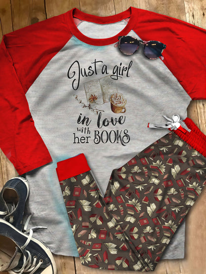 Reading In Love With Books Abb Pajama Set |Sleepwear Pjs Sets | Raglan Shirt Pants Set