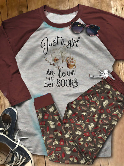 Reading In Love With Books Abb Pajama Set |Sleepwear Pjs Sets | Raglan Shirt Pants Set