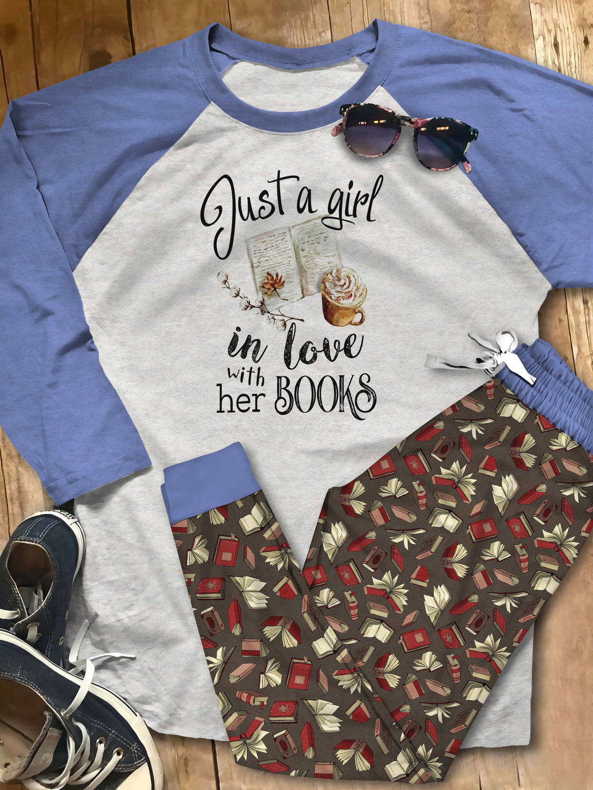 Reading In Love With Books Abb Pajama Set |Sleepwear Pjs Sets | Raglan Shirt Pants Set