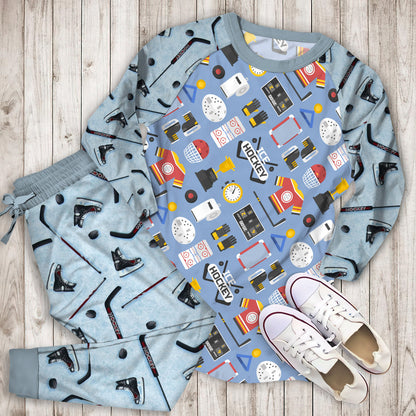 Hockey Pajama Set | Pajamas | Cotton Sleepwear Sets | Soft Long Sleeve Pjs | Raglan Shirt and Pants Set