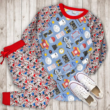 Hockey Pajama Set | Pajamas | Cotton Sleepwear Sets | Soft Long Sleeve Pjs | Raglan Shirt and Pants Set