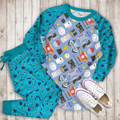 Hockey Pajama Set | Pajamas | Cotton Sleepwear Sets | Soft Long Sleeve Pjs | Raglan Shirt and Pants Set