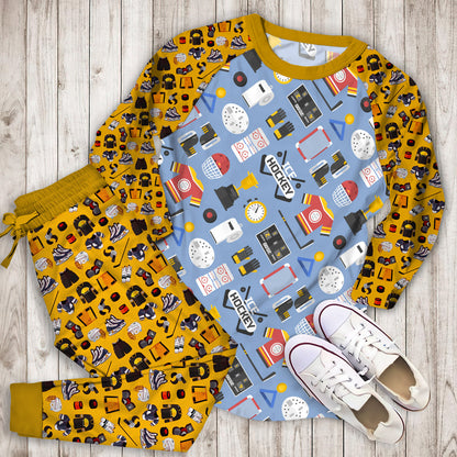 Hockey Pajama Set | Pajamas | Cotton Sleepwear Sets | Soft Long Sleeve Pjs | Raglan Shirt and Pants Set