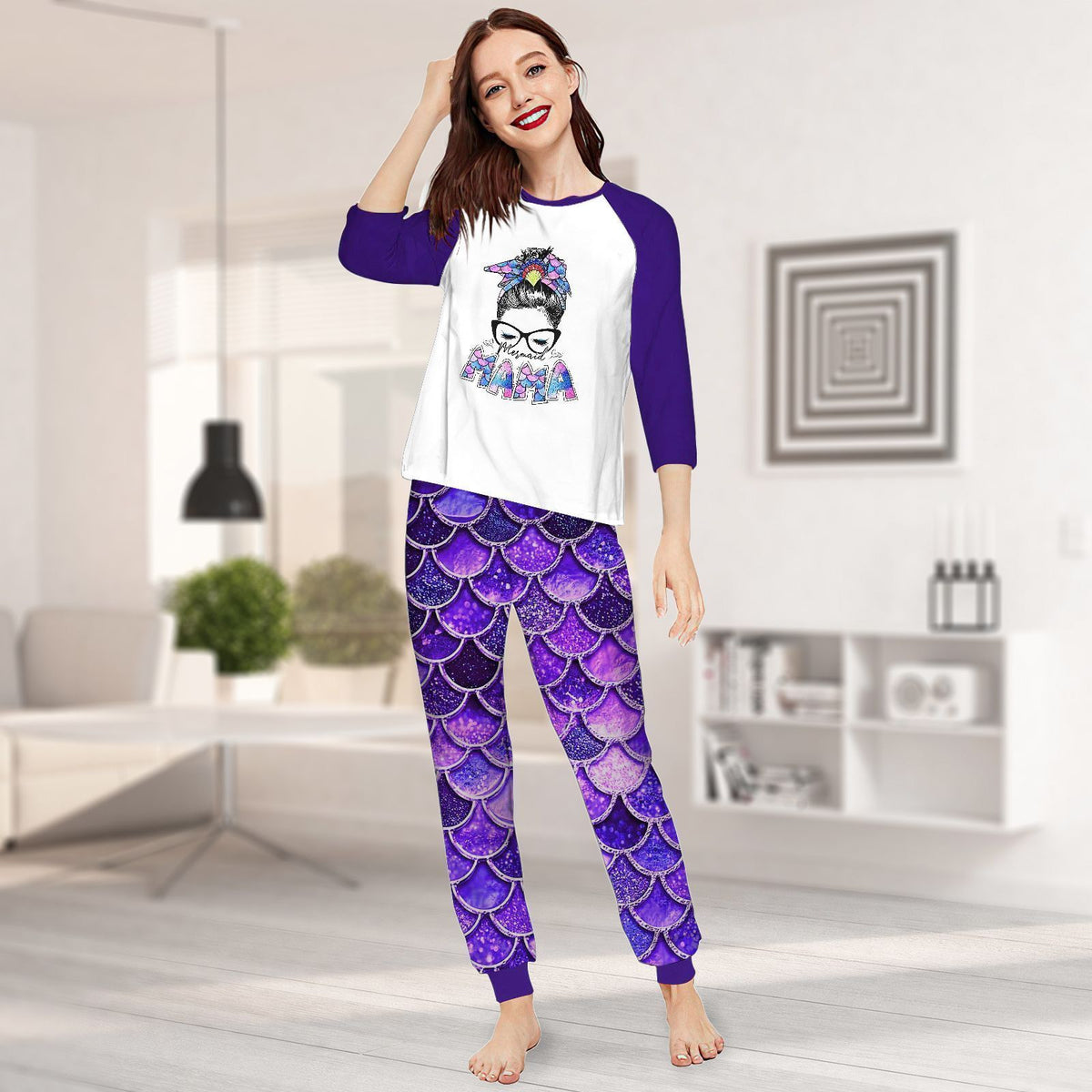 Mermaid Mermaid Mama Aay Pajama Set |Sleepwear Pjs Sets | Raglan Shirt Pants Set