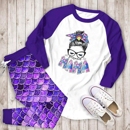 Mermaid Mermaid Mama Aay Pajama Set |Sleepwear Pjs Sets | Raglan Shirt Pants Set