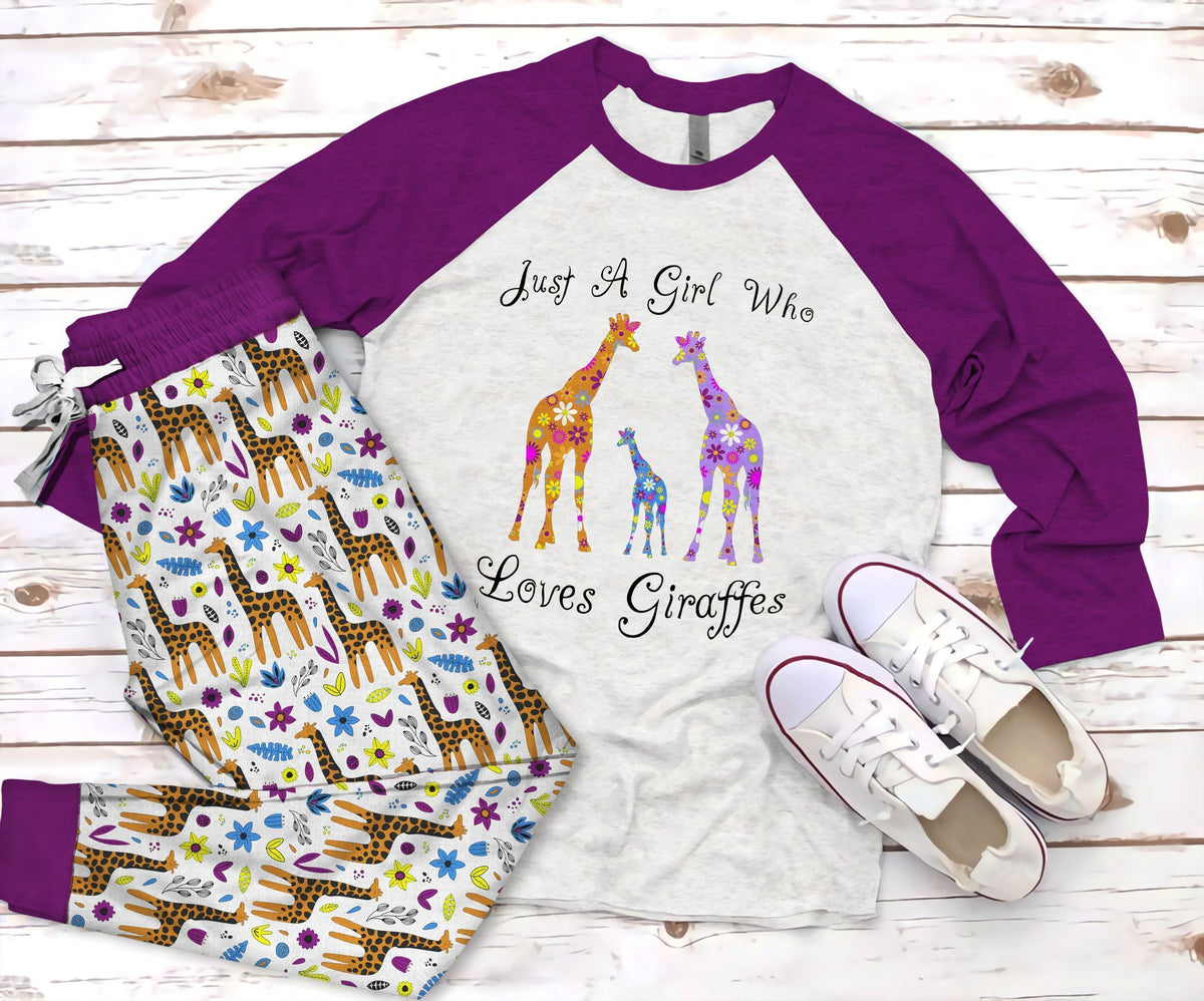 Giraffe Sweet Love Pajama Set |Sleepwear Pjs Sets | Raglan Shirt Pants Set