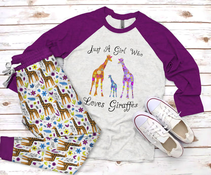 Giraffe Sweet Love Pajama Set |Sleepwear Pjs Sets | Raglan Shirt Pants Set