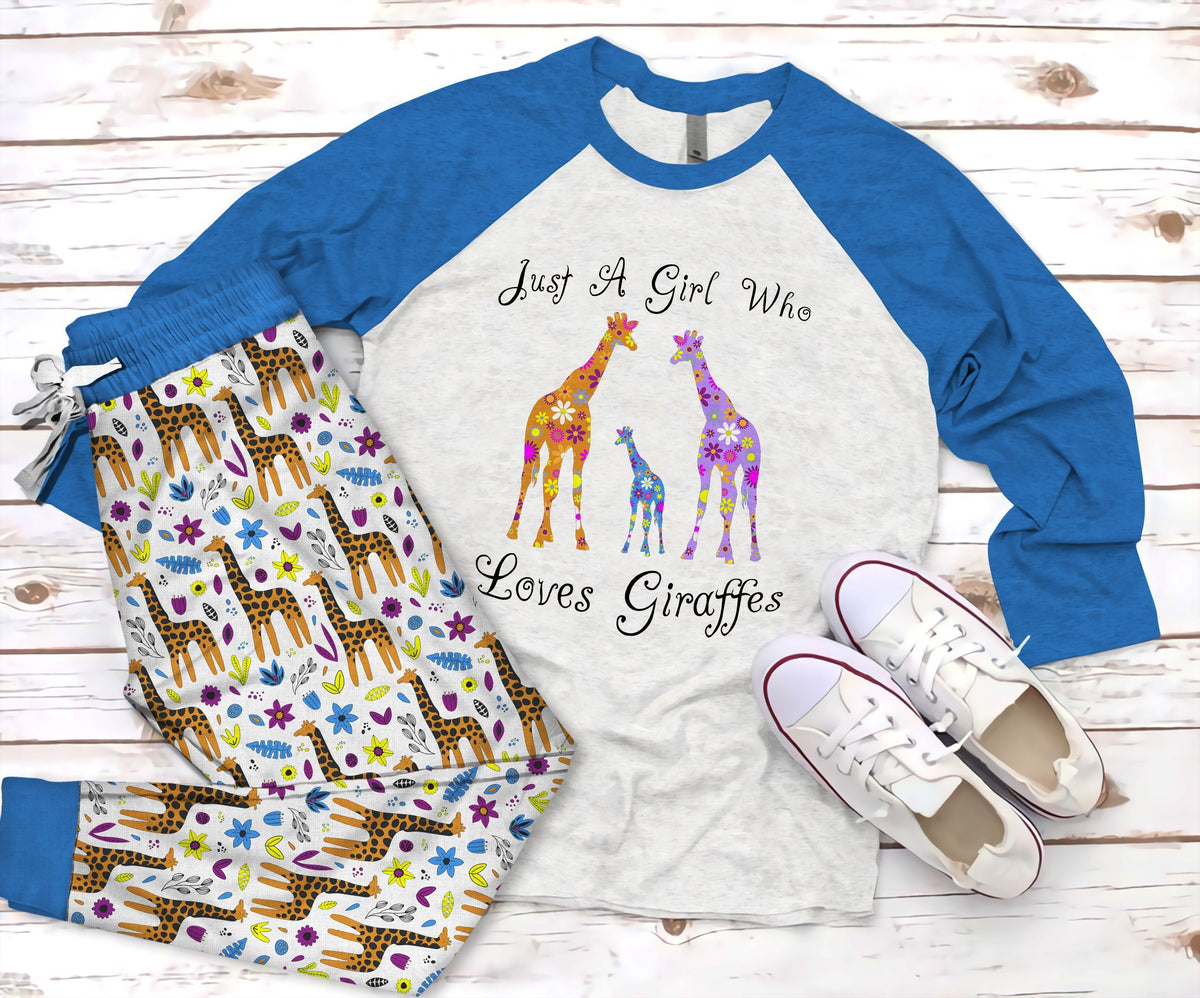 Giraffe Sweet Love Pajama Set |Sleepwear Pjs Sets | Raglan Shirt Pants Set
