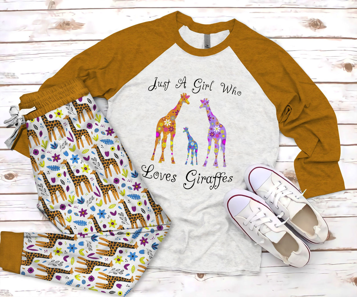 Giraffe Sweet Love Pajama Set |Sleepwear Pjs Sets | Raglan Shirt Pants Set