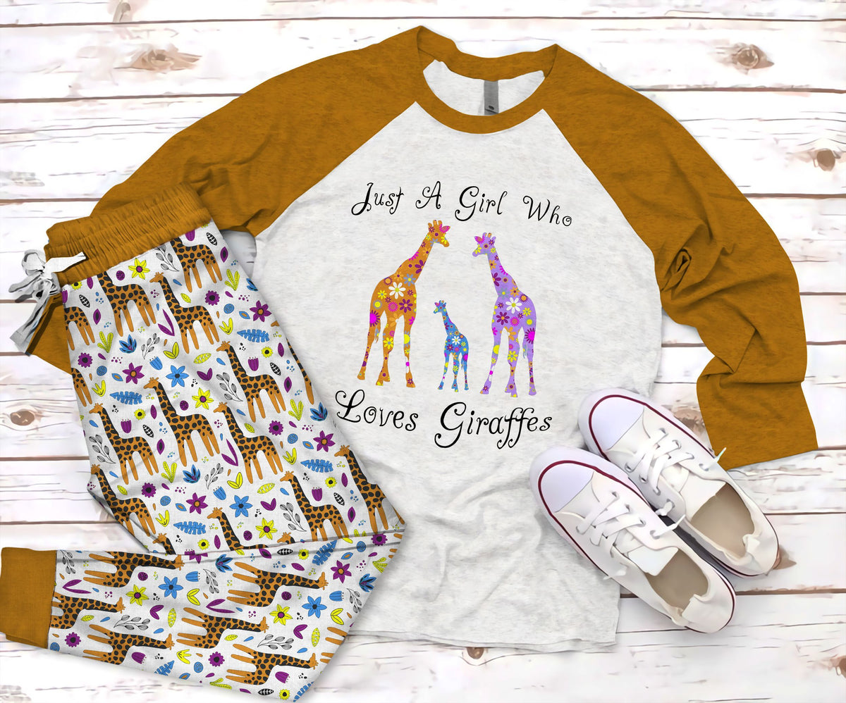 Giraffe Sweet Love Pajama Set |Sleepwear Pjs Sets | Raglan Shirt Pants Set