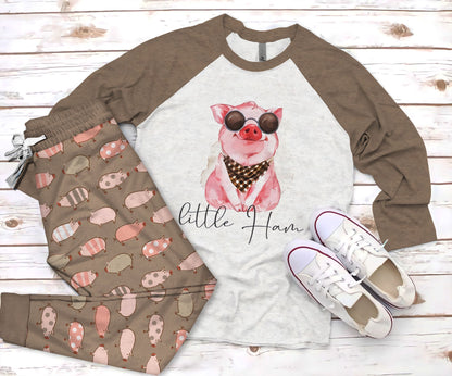 Pig Little Ham Pajama Set |Sleepwear Pjs Sets | Raglan Shirt Pants Set
