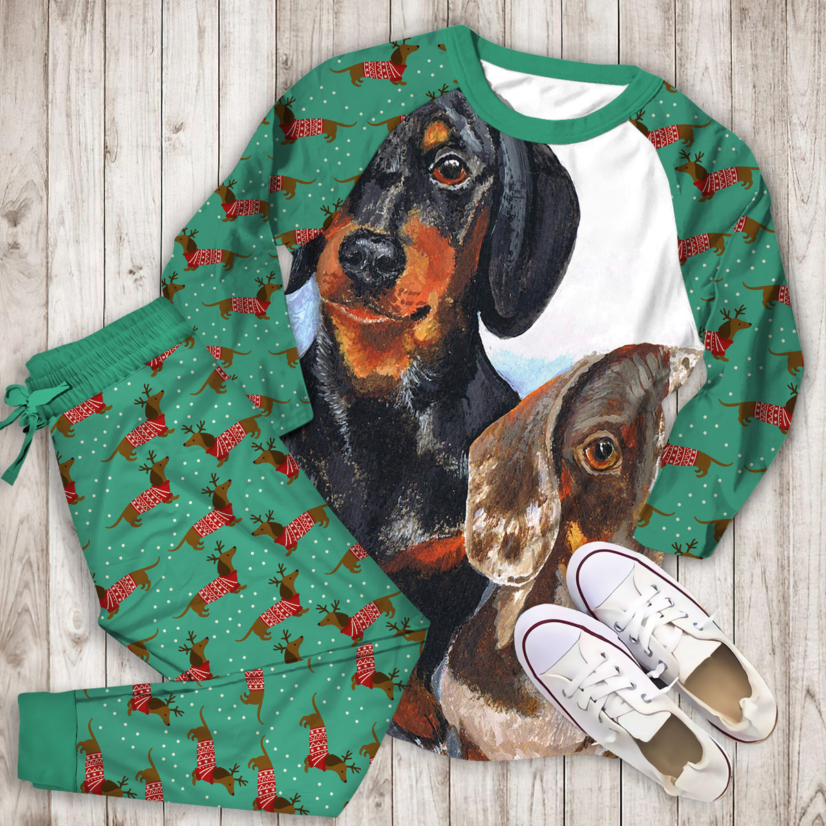 Dachshund Pajama Set | Pajamas | Cotton Sleepwear Sets | Soft Long Sleeve Pjs | Raglan Shirt and Pants Set