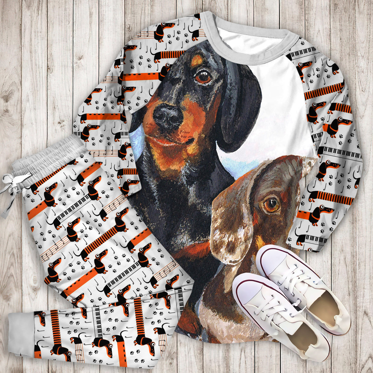 Dachshund Pajama Set | Pajamas | Cotton Sleepwear Sets | Soft Long Sleeve Pjs | Raglan Shirt and Pants Set