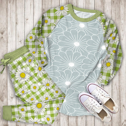 Daisies Flower Pajama Set |Sleepwear Pjs Sets | Raglan Shirt Pants Set