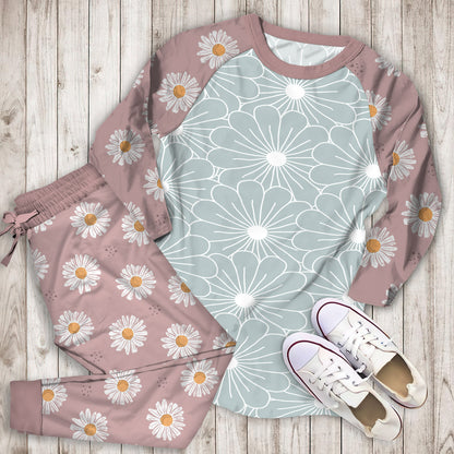 Daisies Flower Pajama Set |Sleepwear Pjs Sets | Raglan Shirt Pants Set