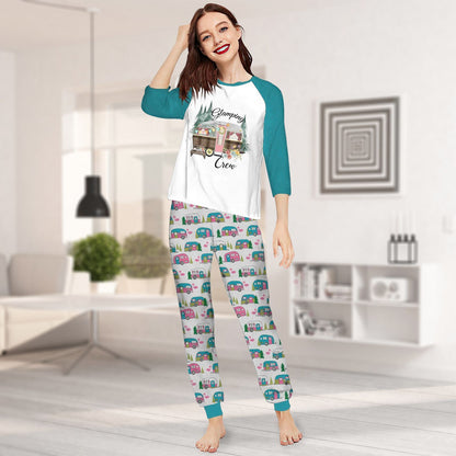 Camping Glamping Crew Aag Pajama Set |Sleepwear Pjs Sets | Raglan Shirt Pants Set