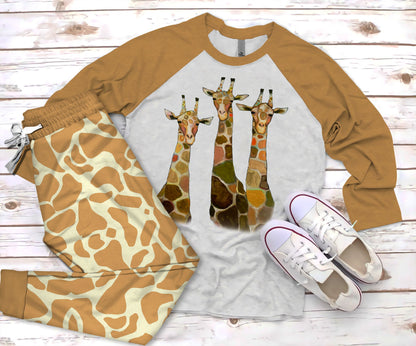 Giraffe You So High Pajama Set |Sleepwear Pjs Sets | Raglan Shirt Pants Set
