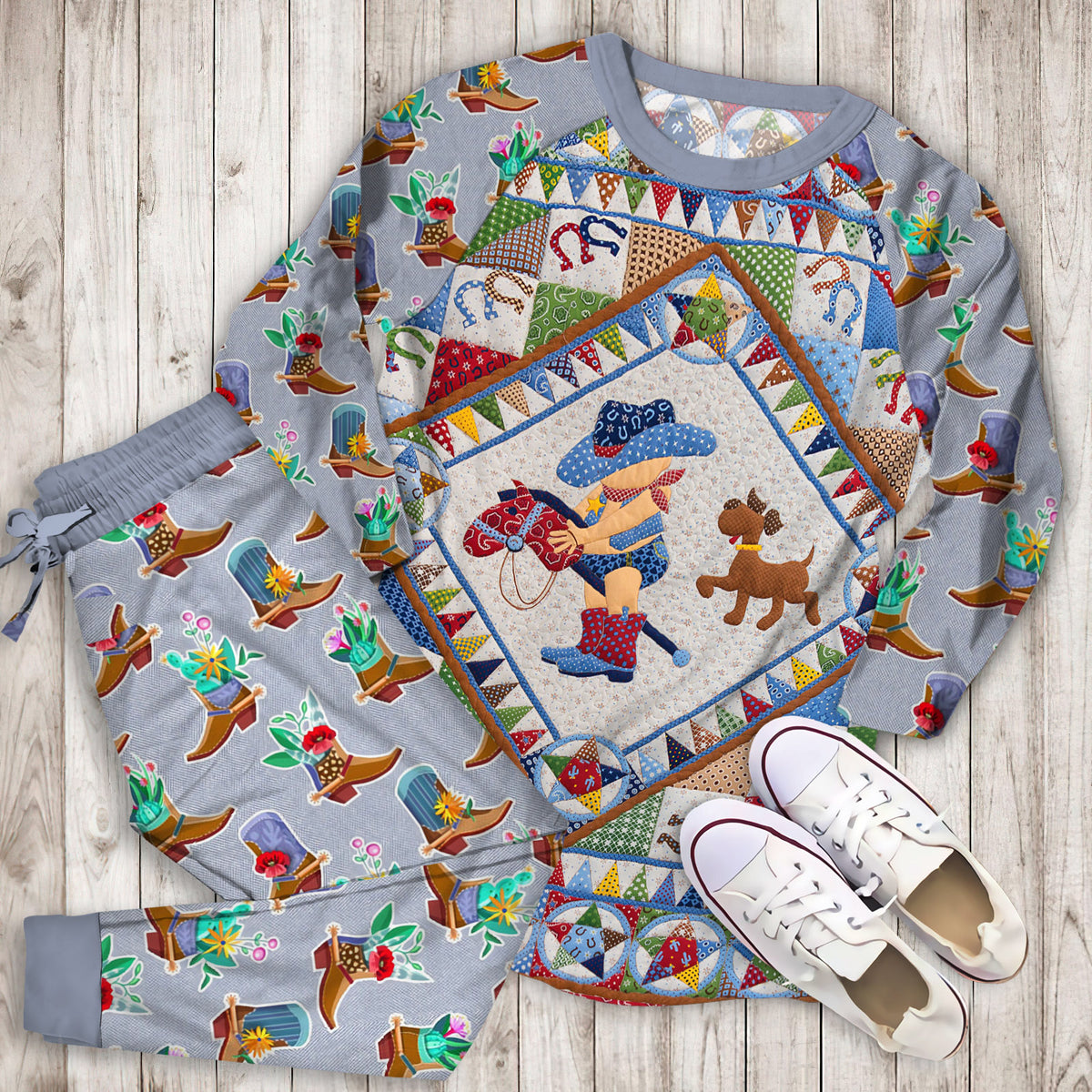 Cowboy Pajama Set | Pajamas | Cotton Sleepwear Sets | Soft Long Sleeve Pjs | Raglan Shirt and Pants Set