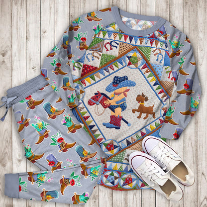 Cowboy Pajama Set | Pajamas | Cotton Sleepwear Sets | Soft Long Sleeve Pjs | Raglan Shirt and Pants Set