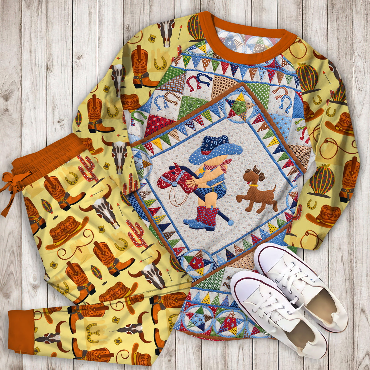 Cowboy Pajama Set | Pajamas | Cotton Sleepwear Sets | Soft Long Sleeve Pjs | Raglan Shirt and Pants Set