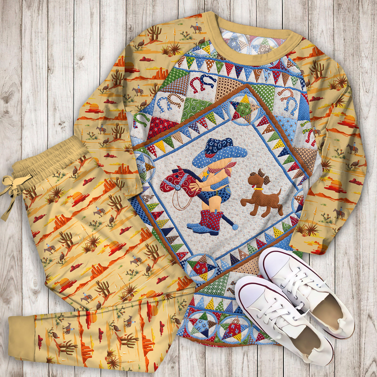 Cowboy Pajama Set | Pajamas | Cotton Sleepwear Sets | Soft Long Sleeve Pjs | Raglan Shirt and Pants Set