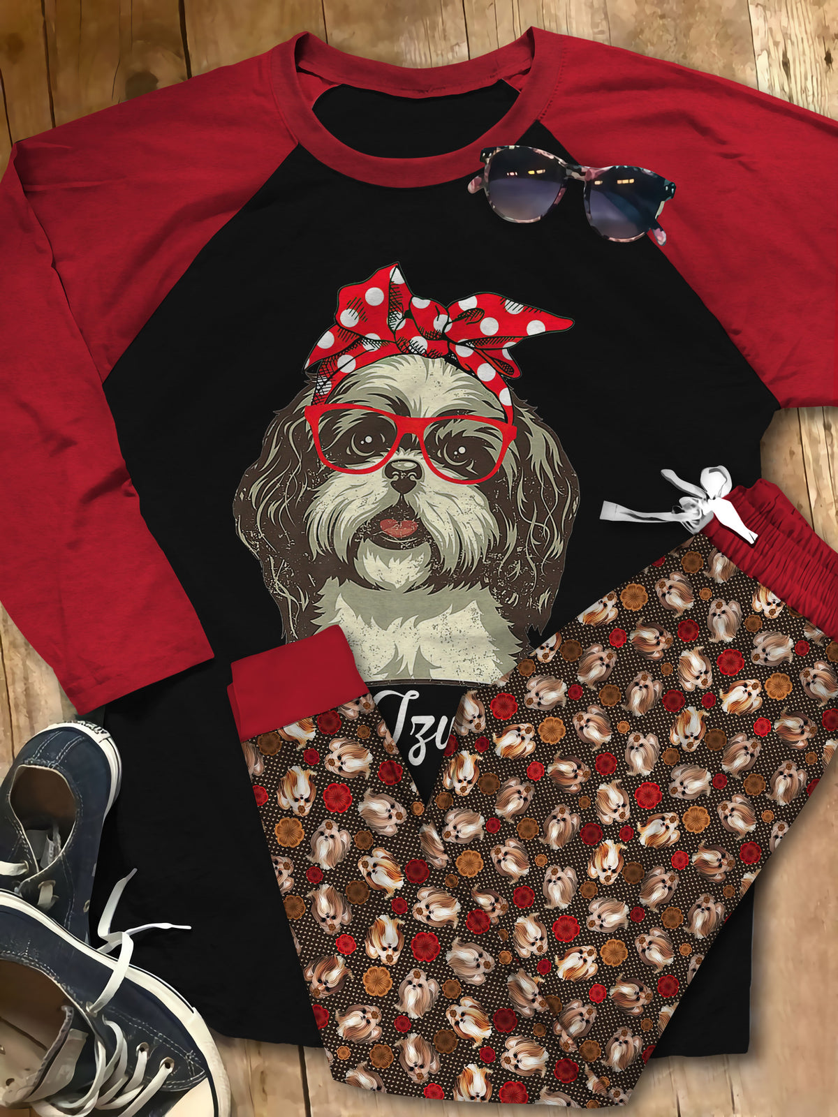 Shih Tzu Dog Pajama Set |Sleepwear Pjs Sets | Raglan Shirt Pants Set