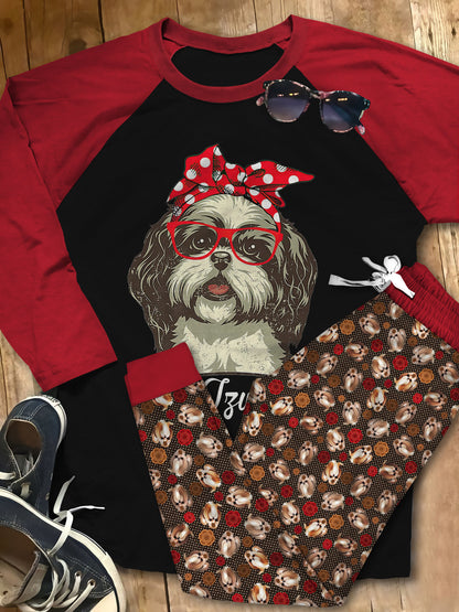 Shih Tzu Dog Pajama Set |Sleepwear Pjs Sets | Raglan Shirt Pants Set