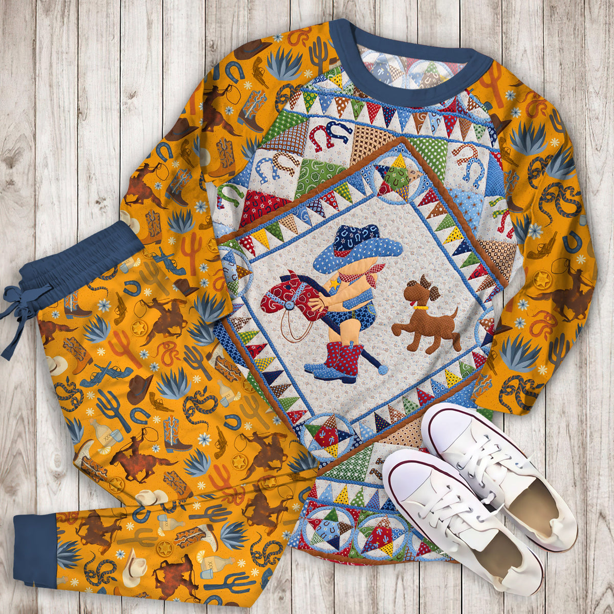Cowboy Pajama Set | Pajamas | Cotton Sleepwear Sets | Soft Long Sleeve Pjs | Raglan Shirt and Pants Set