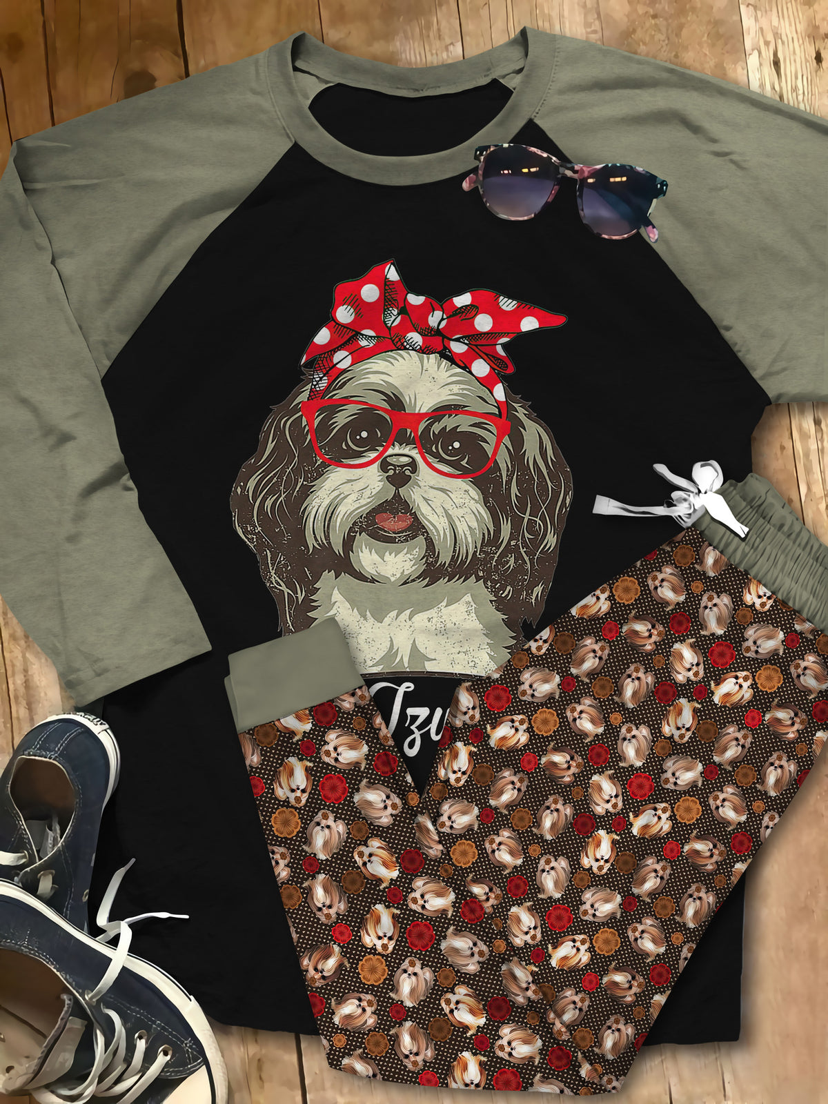 Shih Tzu Dog Pajama Set |Sleepwear Pjs Sets | Raglan Shirt Pants Set
