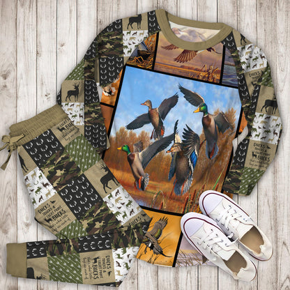 Hunting Duck Pajama Set |Sleepwear Pjs Sets | Raglan Shirt Pants Set