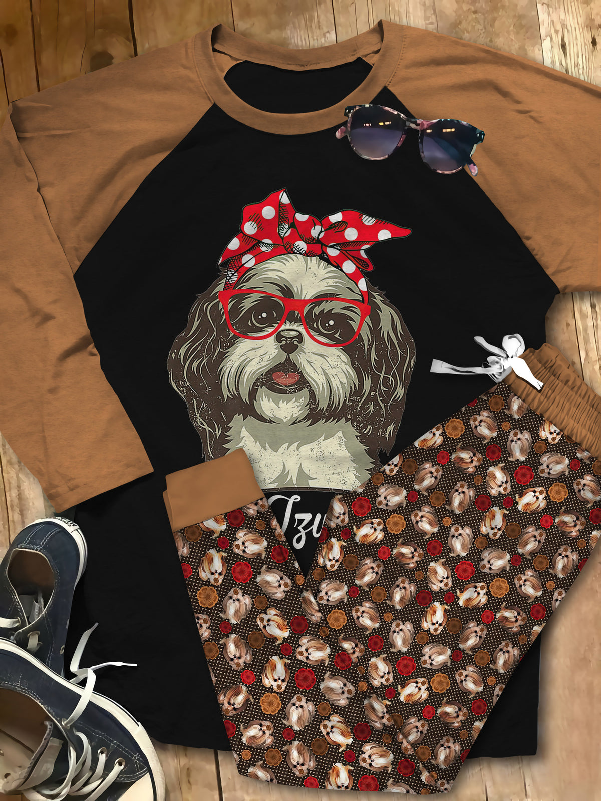 Shih Tzu Dog Pajama Set |Sleepwear Pjs Sets | Raglan Shirt Pants Set