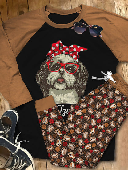 Shih Tzu Dog Pajama Set |Sleepwear Pjs Sets | Raglan Shirt Pants Set