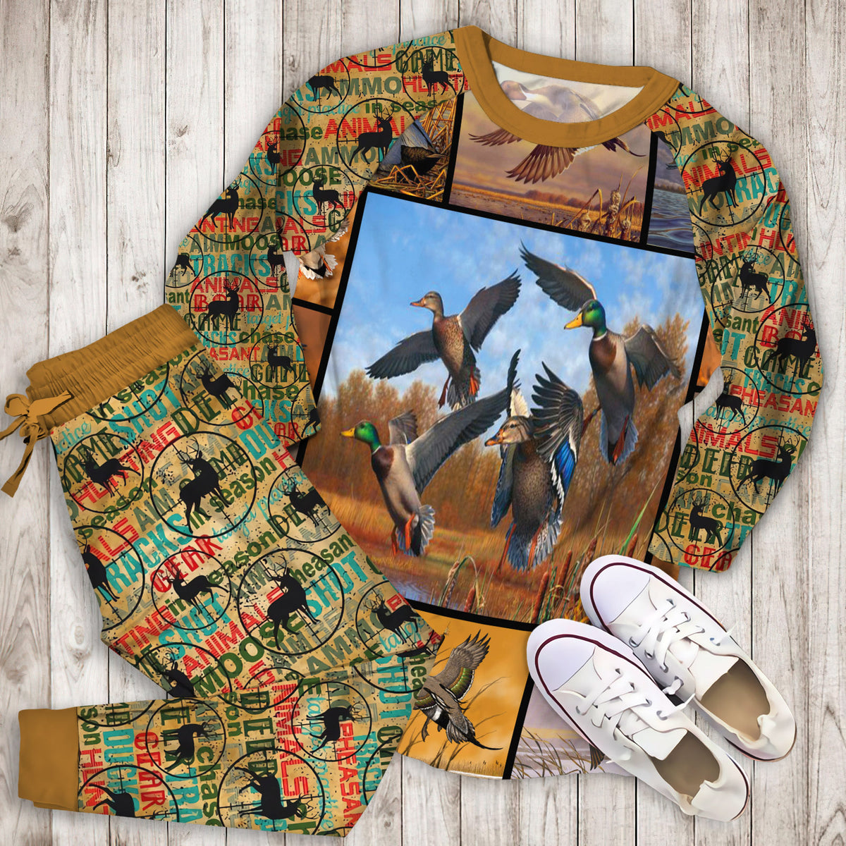 Hunting Duck Pajama Set |Sleepwear Pjs Sets | Raglan Shirt Pants Set