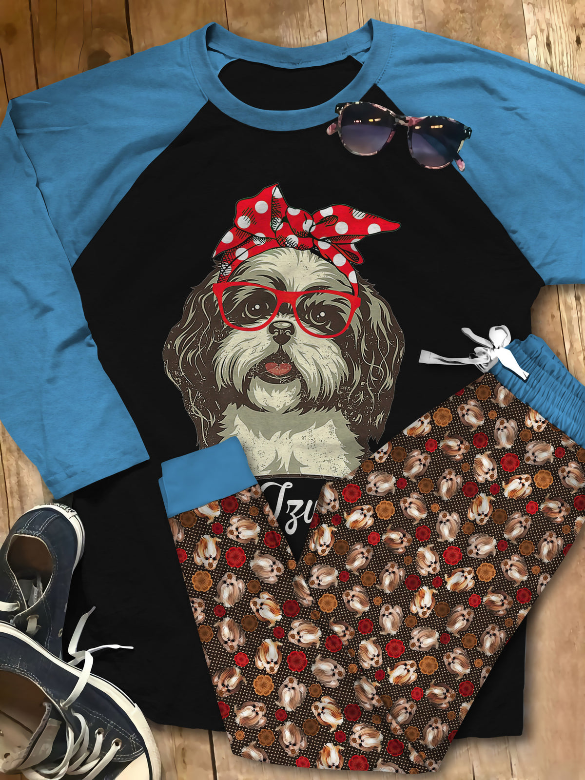 Shih Tzu Dog Pajama Set |Sleepwear Pjs Sets | Raglan Shirt Pants Set