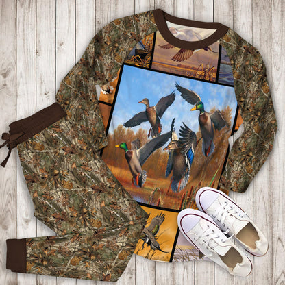Hunting Duck Pajama Set |Sleepwear Pjs Sets | Raglan Shirt Pants Set