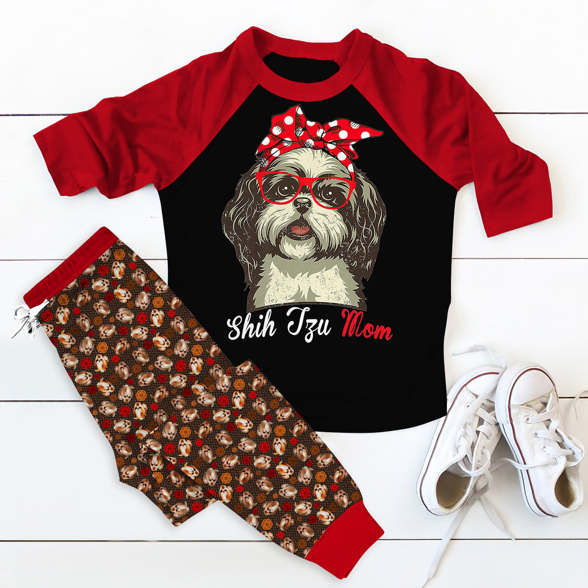 Shih Tzu Dog Pajama Set |Sleepwear Pjs Sets | Raglan Shirt Pants Set