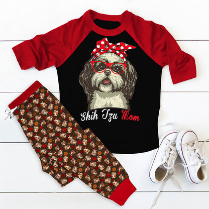 Shih Tzu Dog Pajama Set |Sleepwear Pjs Sets | Raglan Shirt Pants Set