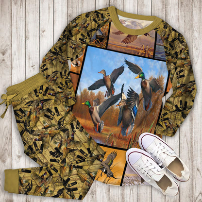 Hunting Duck Pajama Set |Sleepwear Pjs Sets | Raglan Shirt Pants Set