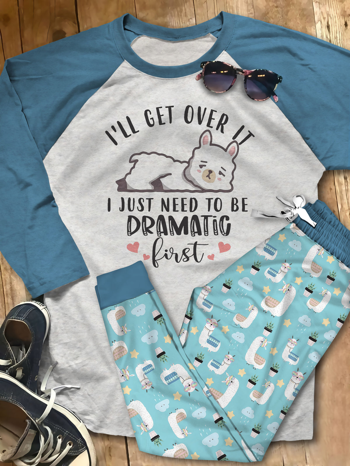 Llama So Cool Pajama Set |Sleepwear Pjs Sets | Raglan Shirt Pants Set