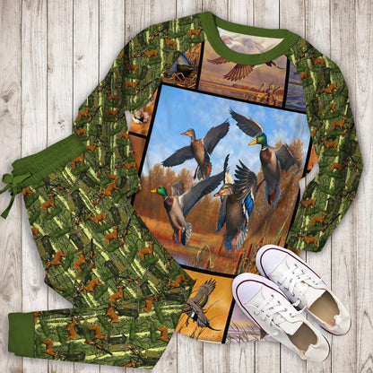 Hunting Duck Pajama Set |Sleepwear Pjs Sets | Raglan Shirt Pants Set