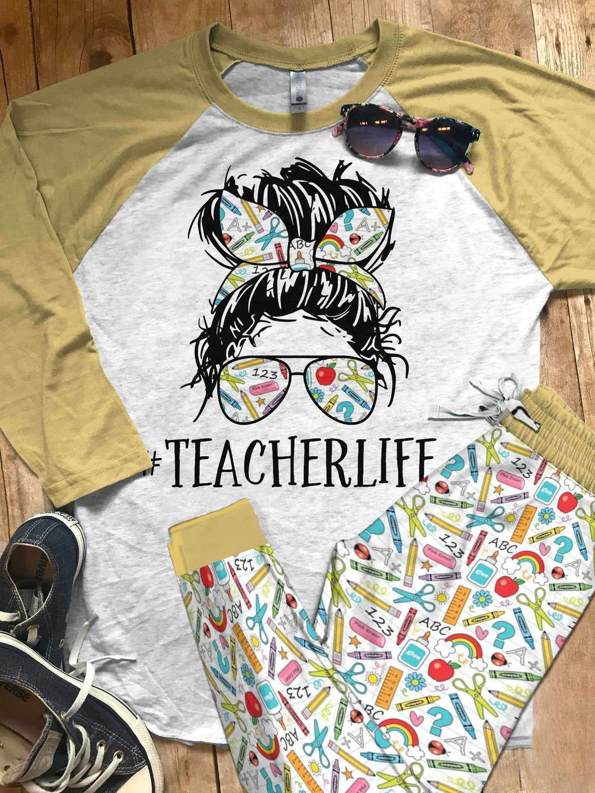 Teacher Life Of Teaching Pajama Set |Sleepwear Pjs Sets | Raglan Shirt Pants Set