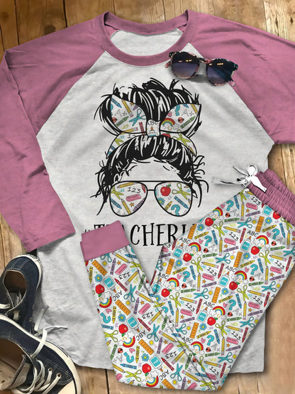 Teacher Life Of Teaching Pajama Set |Sleepwear Pjs Sets | Raglan Shirt Pants Set